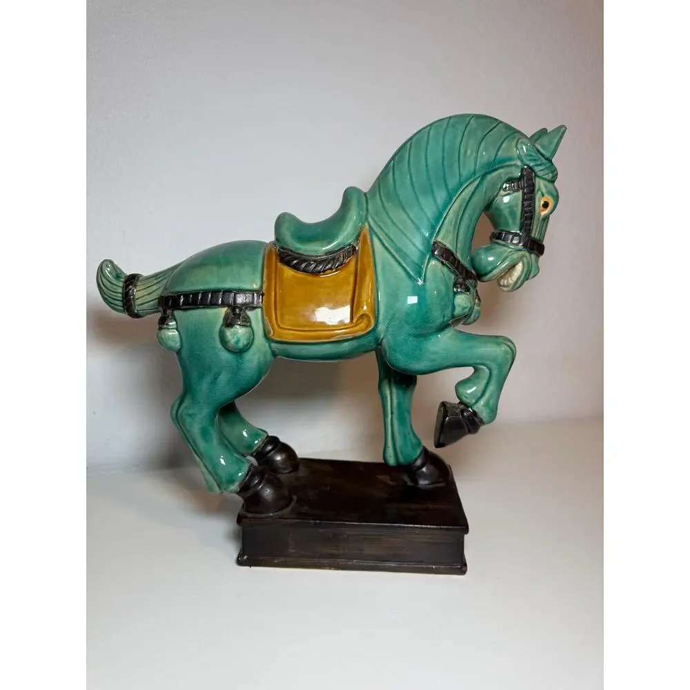 Vintage Green Ceramic Horse Figurine Mid-Century Equestrian Decor